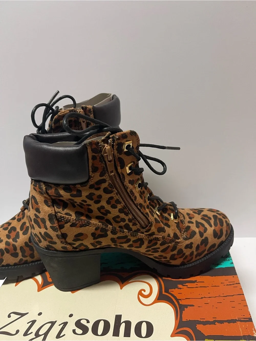 Zigi Soho Leopard Lace-Up Ankle Boots in Brown and Black - Picture 3 of 7